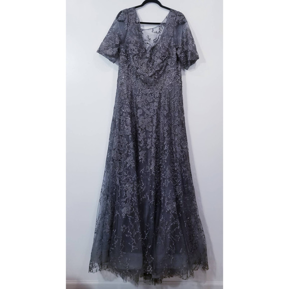 Montage by Mon Cheri Embellished Rhinestones Short Sleeves Lace Long Gown - Picture 8 of 10